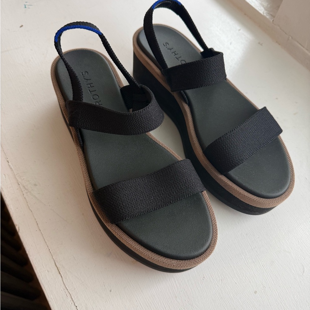 Size 8 Rothy's Black and Brown Platform Slingback Sandals